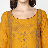 Thumbnail for Cheera Hand Block Print Mustard Straight Kurta (MAAI-045K)