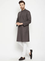 Thumbnail for Even Apparels Brown Pure Cotton Long Men's Kurta With Band Collar - Distacart