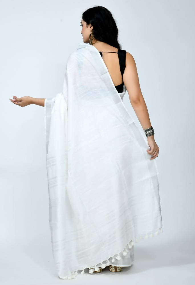 Mominos Fashion Moeza Bhagalpuri Handloom Silk White Saree