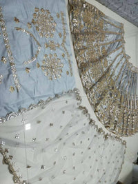 Thumbnail for Aastha Fashion Women's Grey Jari with Paper Mirror Embroidery Net Designer Lehenga Choli - Distacart