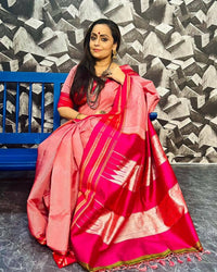 Thumbnail for Very Much Indian Handloom Cotton Viscose Ilkal Saree Baby Pink - Distacart