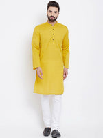Thumbnail for Even Apparels Yellow Men's Pure Cotton Kurta With Band Collar - Distacart