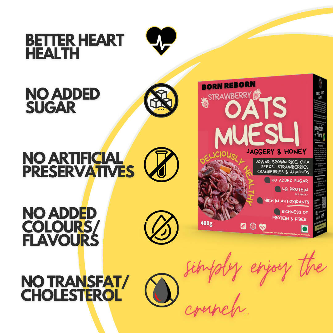Born Reborn Strawberry Oats & Millets Muesli with Honey and Jaggery - Distacart