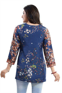 Thumbnail for Snehal Creations Blend Well Beautiful Blue Faux Crepe Printed Tunic Top