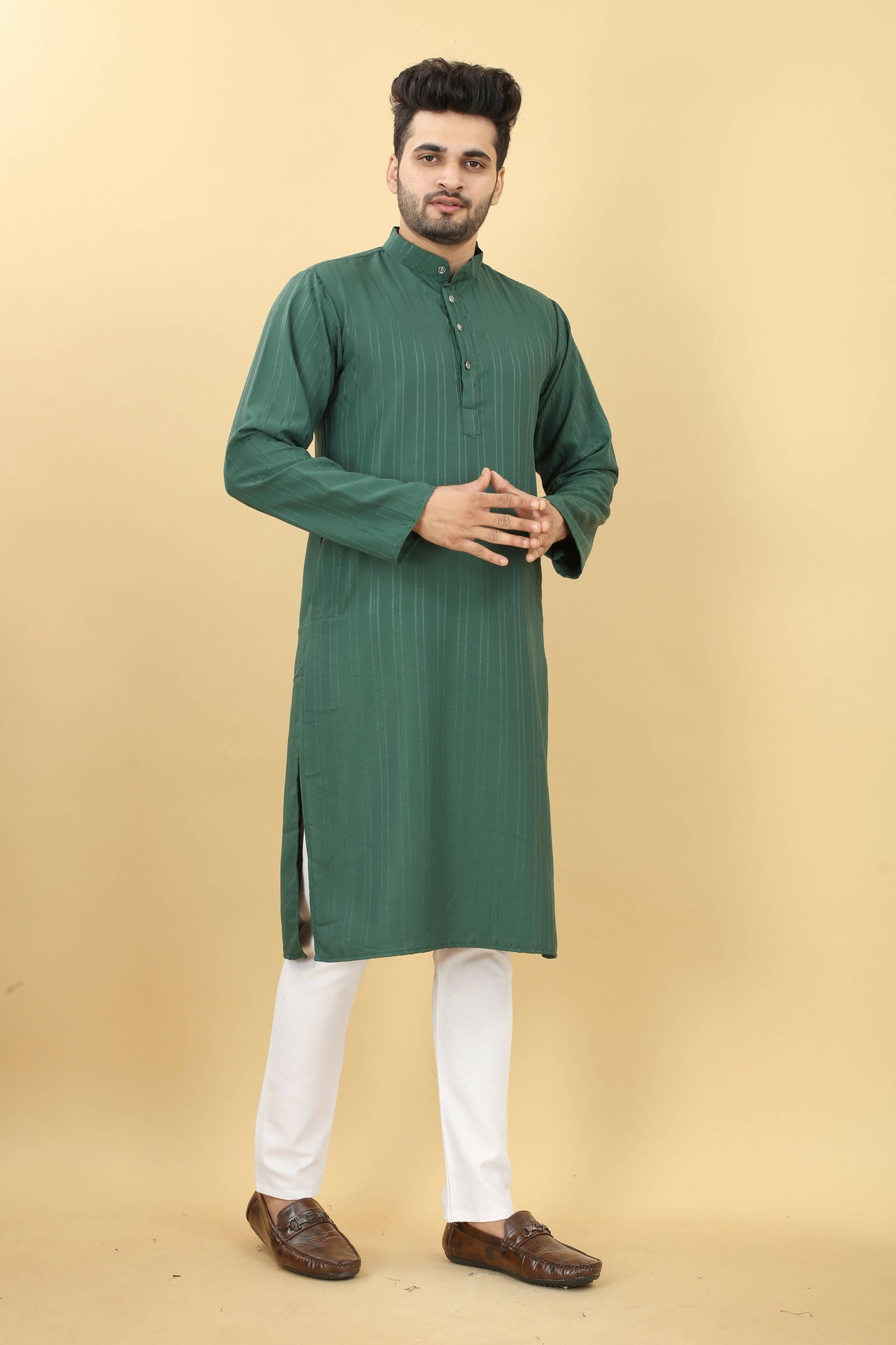 Green Viscose Polyester Solid Men's Kurta - Mahotsav - Distacart