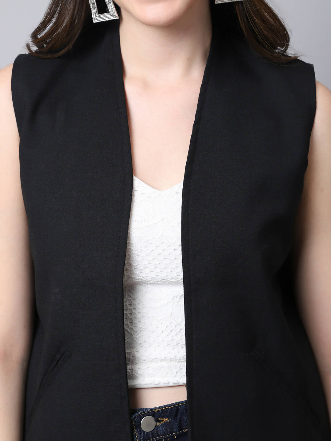 Even Apparels Black Linen Cotton Open Front Women's Waistcoat - Distacart