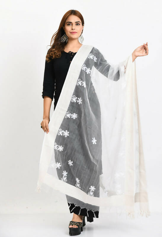 Mominos Fashion Moeza Women's Orgenza All Over Chikan Work White Dupatta - Distacart