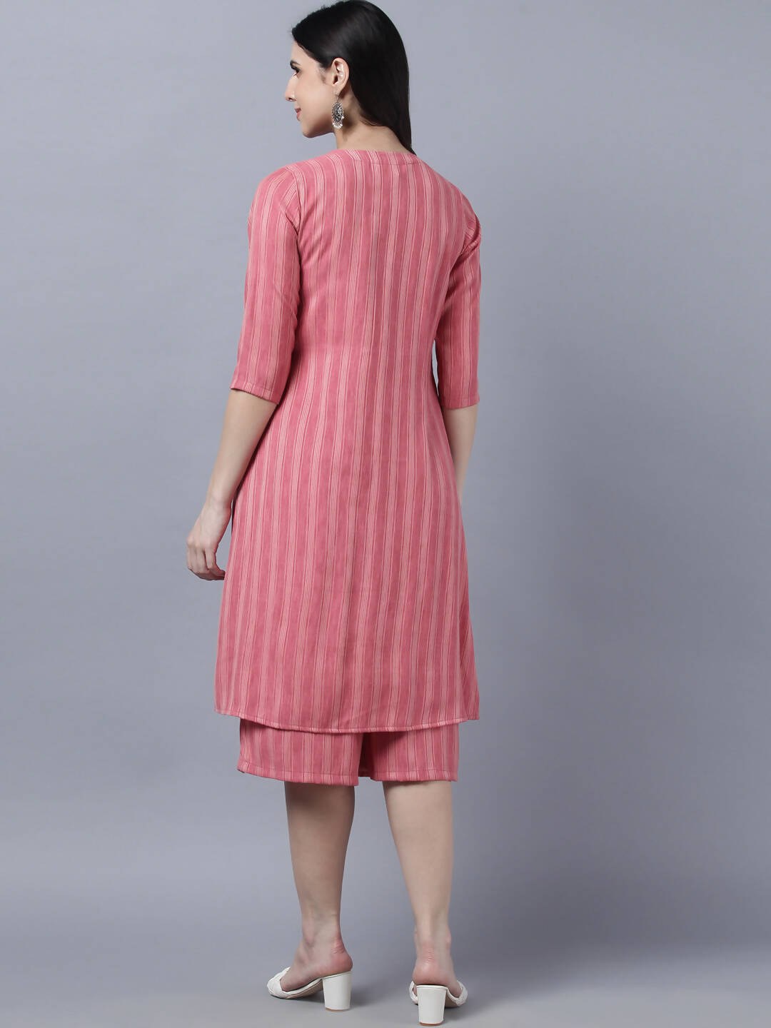 Myshka Stylish Pink Cotton 3/4 Sleeve Women's Kurta Palazzo Set - Distacart