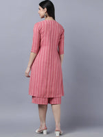 Thumbnail for Myshka Stylish Pink Cotton 3/4 Sleeve Women's Kurta Palazzo Set - Distacart