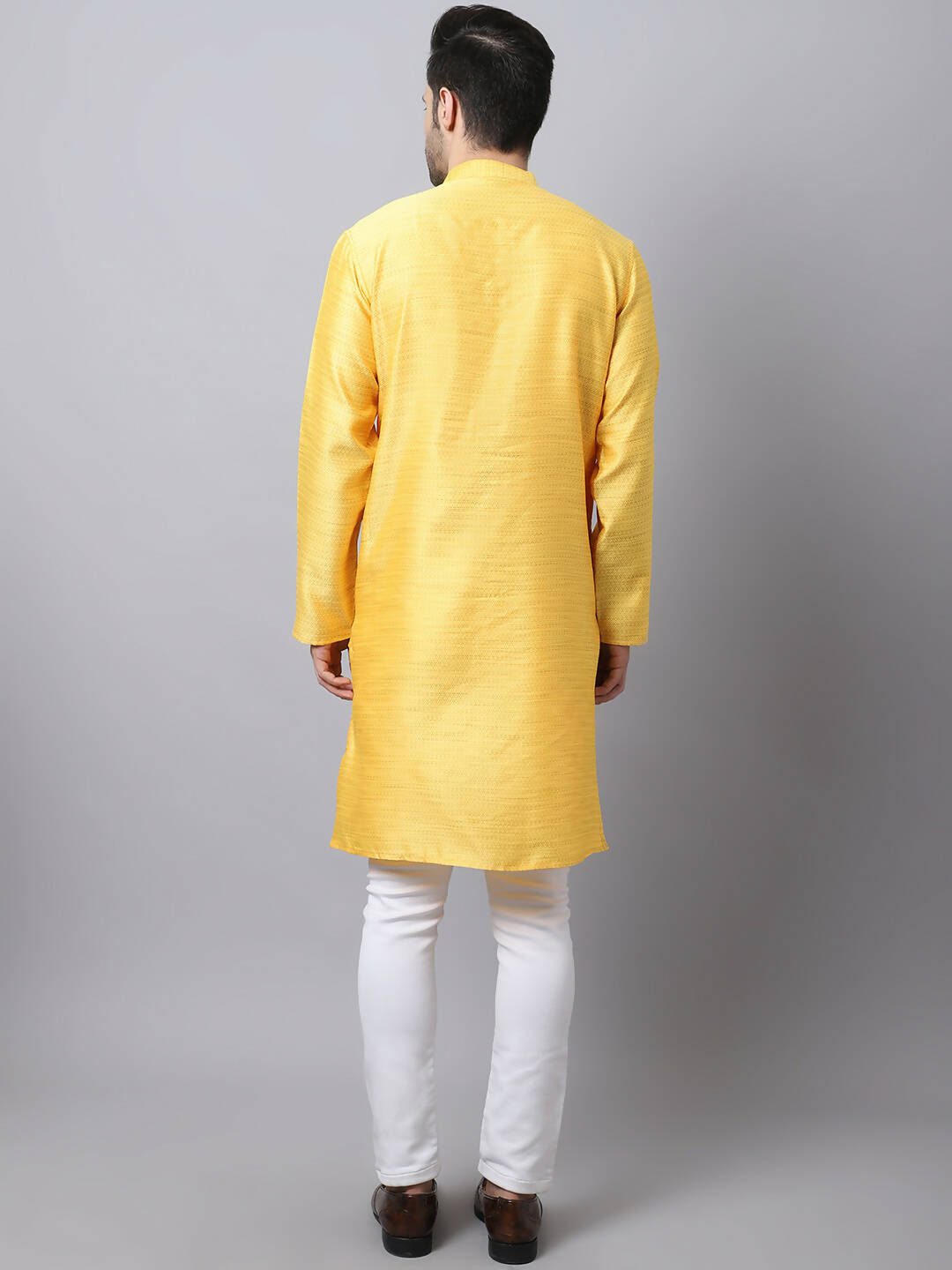 Even Apparels Yellow Pure Cotton Men's Kurta With Band Collar - Distacart