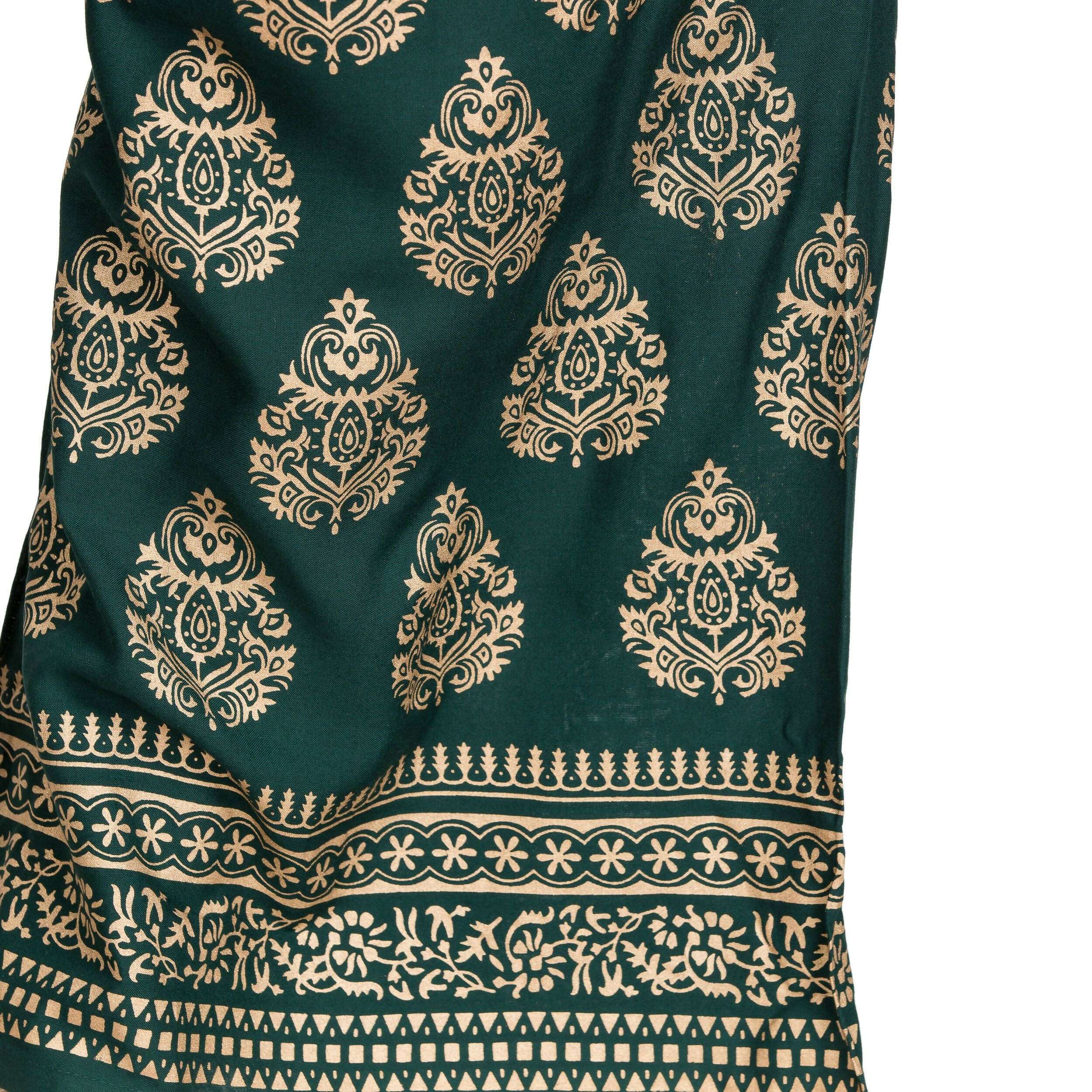 PAVONINE Bottle Green Color Golden Printed Rayon Fabric Sharara For Women & Girls - Distacart