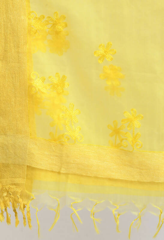 Mominos Fashion Moeza Women's Orgenza All Over Chikan Work Lemon Yellow Dupatta - Distacart