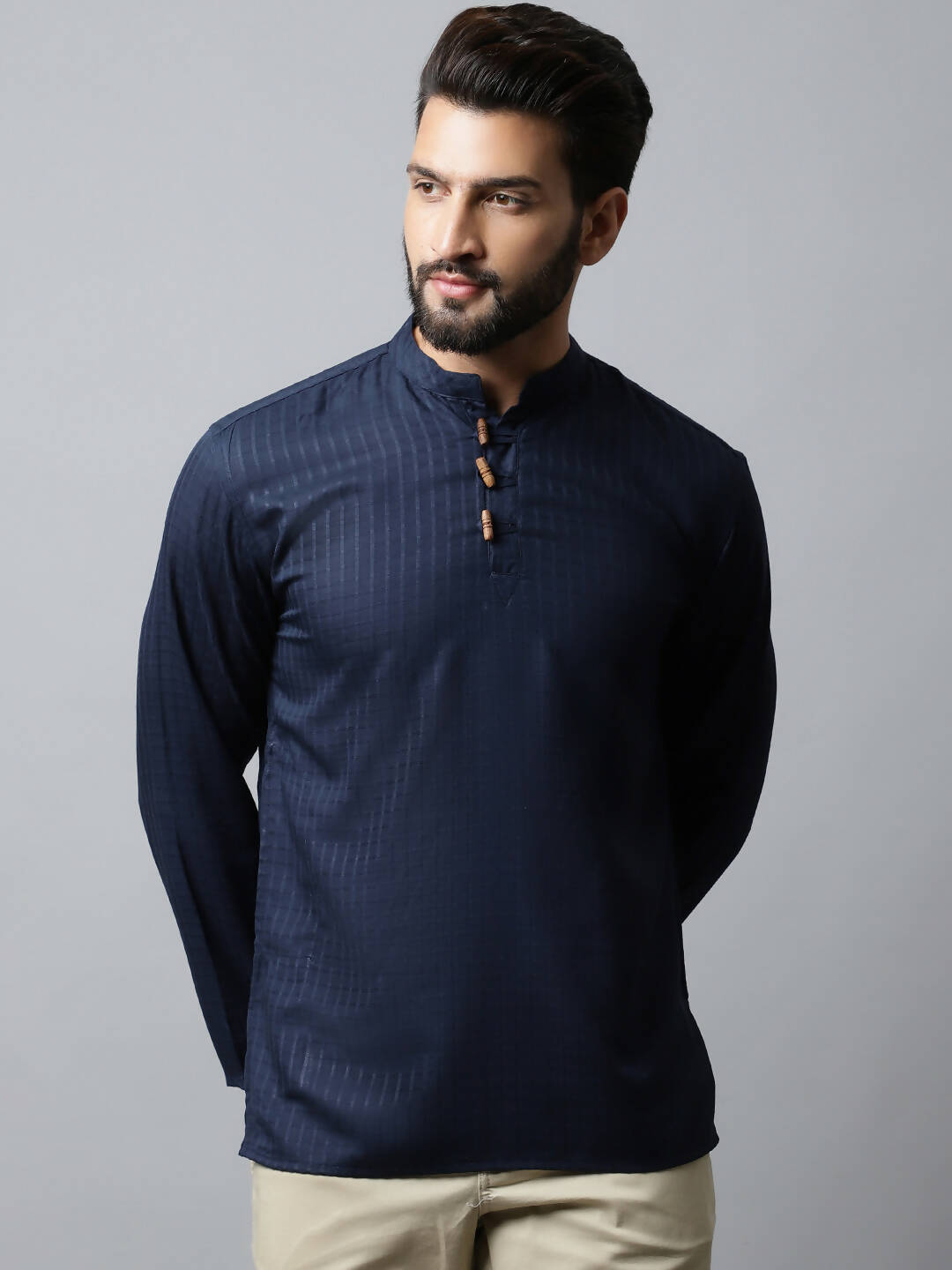 Even Apparels Navy blue Color Pure Cotton Men's Kurta With Side Placket (CHK082) - Distacart