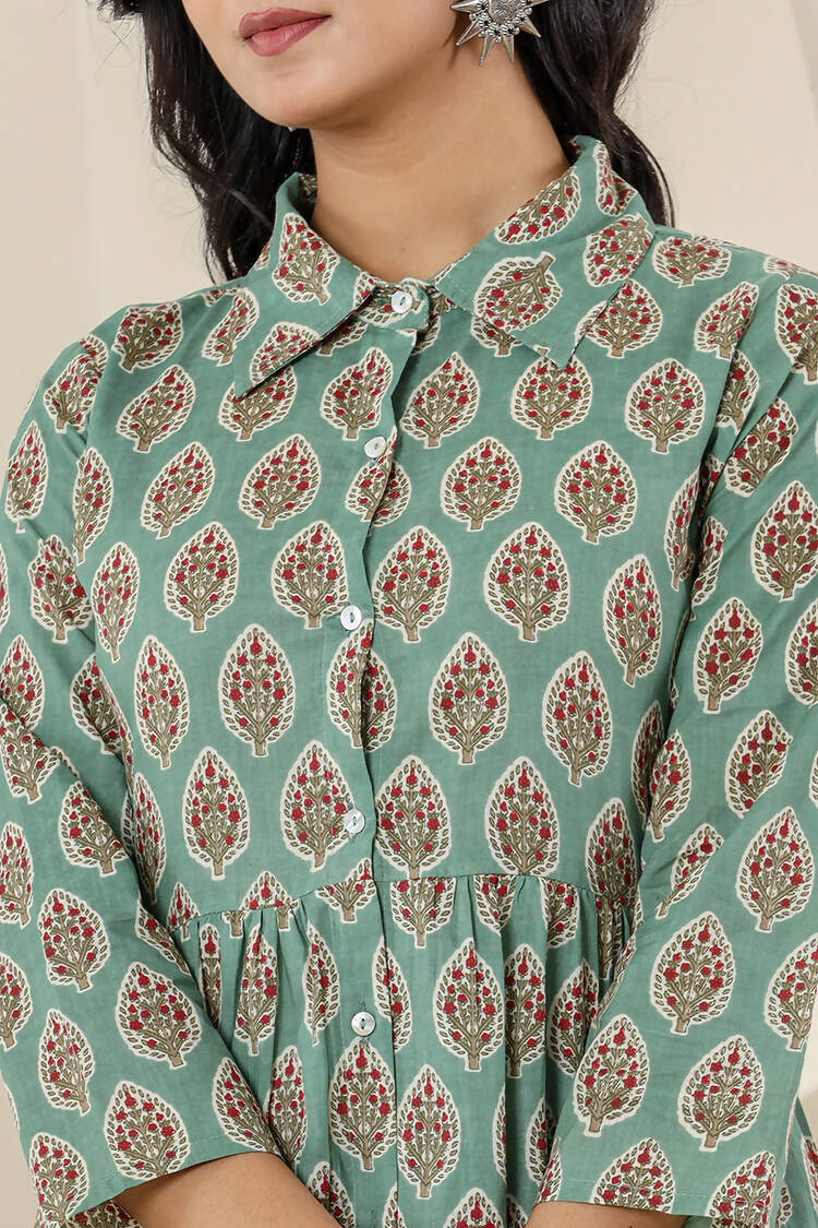 Kaajh Women's Green Printed Cotton Co-ord Set - Distacart