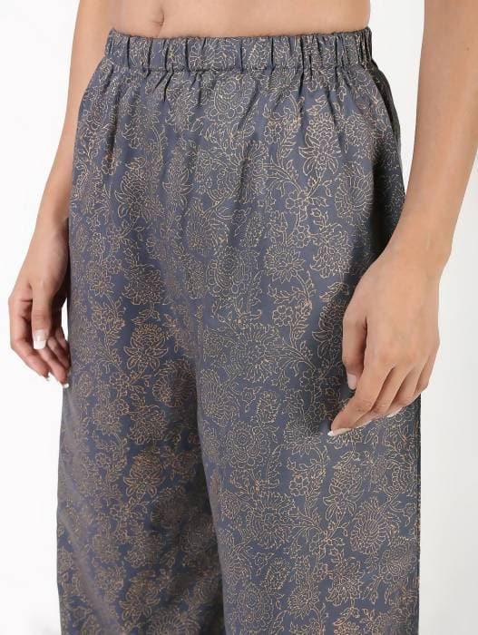 Aniyah Rayon Gold Print Flared Grey Palazzo (AN-155K)
