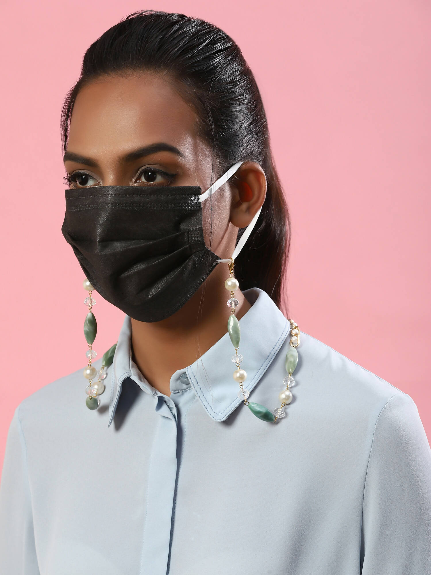 Gold-Toned Green Beaded Mask Chain - Ruby Raang - Distacart