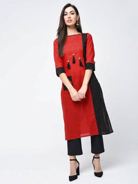 Thumbnail for Aniyah Cotton Red Color Stylish Block Straight Kurta (AN-107K)