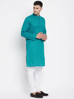 Thumbnail for Even Apparels Green Pure Cotton Men's Kurta With Band Collar - Distacart