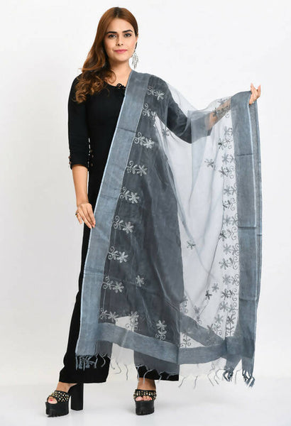 Mominos Fashion Moeza Women's Orgenza All Over Chikan Work Grey Dupatta - Distacart