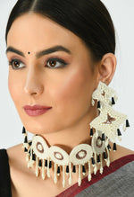 Thumbnail for Mominos Fashion Johar Kamal Handicraft Gold/Off White Pearls Necklace with Earrings For Women - Distacart
