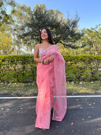 Thumbnail for Vastrasky Pink Organza Saree - Distacart
