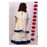 Thumbnail for Little Bansi Cream and Indigo Mirror work Kurta Frock with Sharara and Dupatta