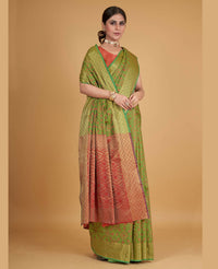Thumbnail for Green Silk Woven Design Saree With Unstitched Blouse Piece - Akshita - Distacart