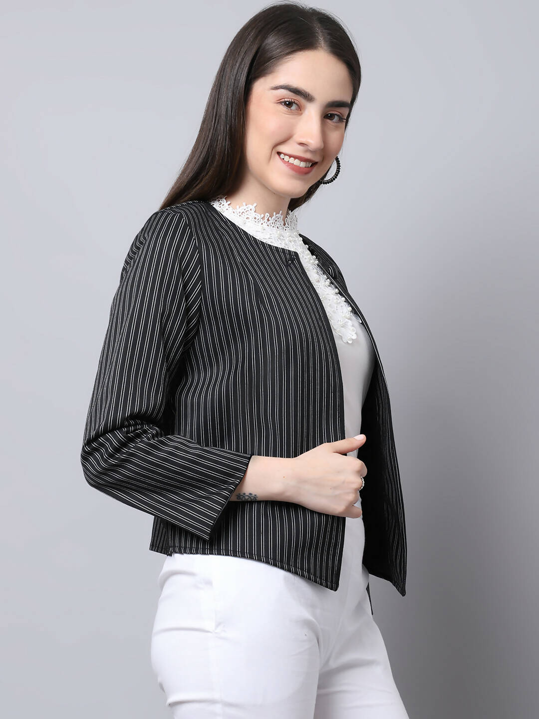 Even Apparels Black Polywool Open Front Statement Women's Jacket - Distacart