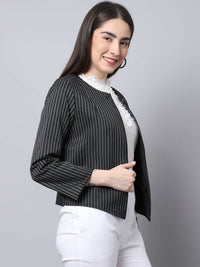 Thumbnail for Even Apparels Black Polywool Open Front Statement Women's Jacket - Distacart