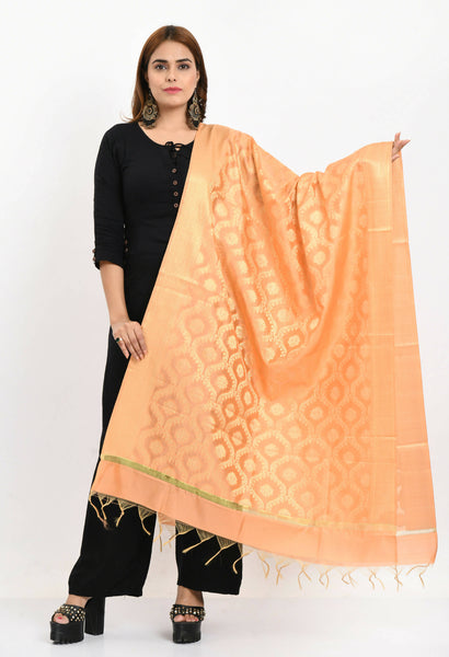 Mominos Fashion Moeza Women's Banarsi Silk All Over Woven Design Peach Dupatta - Distacart