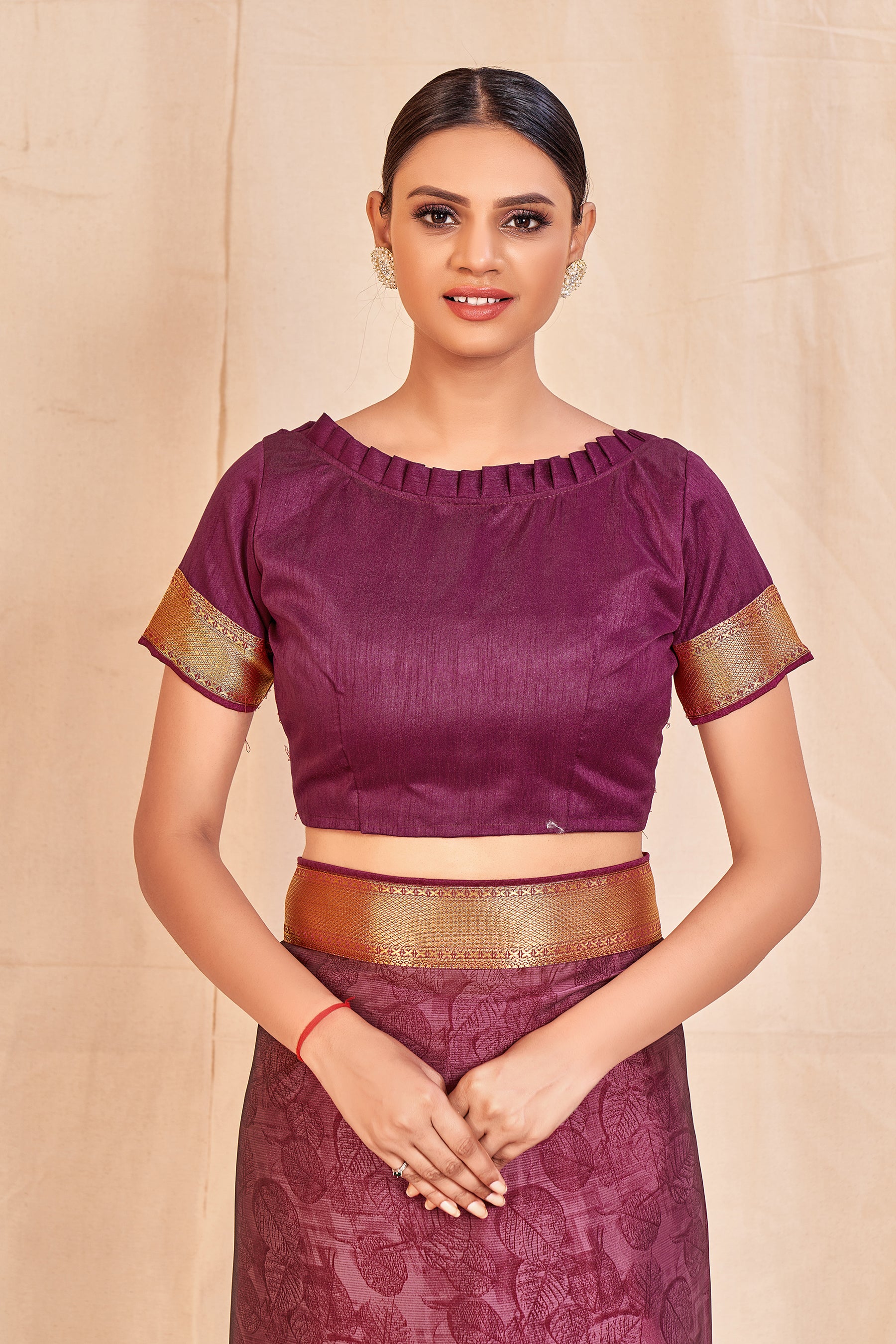 Vamika Wine Designer Cadbury Chiffon Banarasi Lace Saree - Distacart