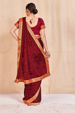 Thumbnail for Vamika Maroon Designer Cadbury Chiffon Banarasi Lace Saree - Distacart
