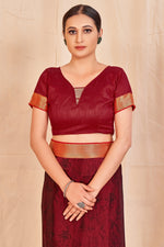 Thumbnail for Vamika Maroon Designer Cadbury Chiffon Banarasi Lace Saree - Distacart