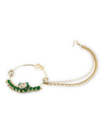 Thumbnail for Gold-Plated White Green Kundan-Studded Pearl Beaded Nosepin - Ruby Raang - Distacart