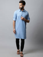 Thumbnail for Even Apparels sky Blue Color Pure Cotton Solid Men's Kurta With Shirt Collar (MMS503) - Distacart