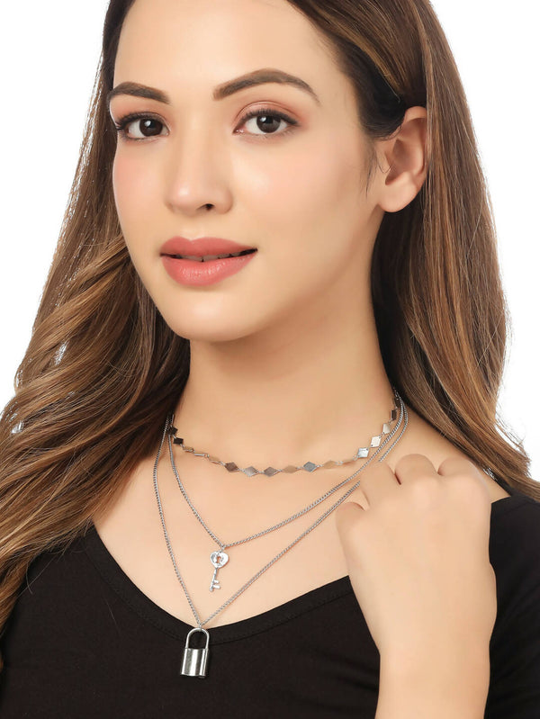 NVR Women's 3 Layered Silver-Plated Minimal Layered Necklace - Distacart