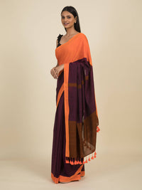 Thumbnail for Suta Purple Orange Colourblocked Pure Cotton Saree - Distacart