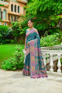 Thumbnail for Vishnu Weaves Women's Rama Banarasi Silk Kashmiri Woven Saree with Blouse - Distacart