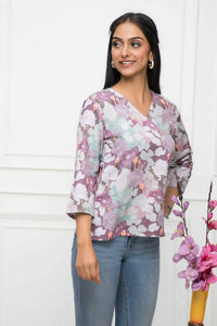 Thumbnail for Myshka Women Multi-Floral V-Neck Regular Sleeves Viscose Rayon Top - Distacart