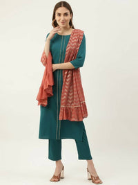 Thumbnail for FIORRA Women's Rama Poly Crepe Straight Kurta Pant With Dupatta - Distacart