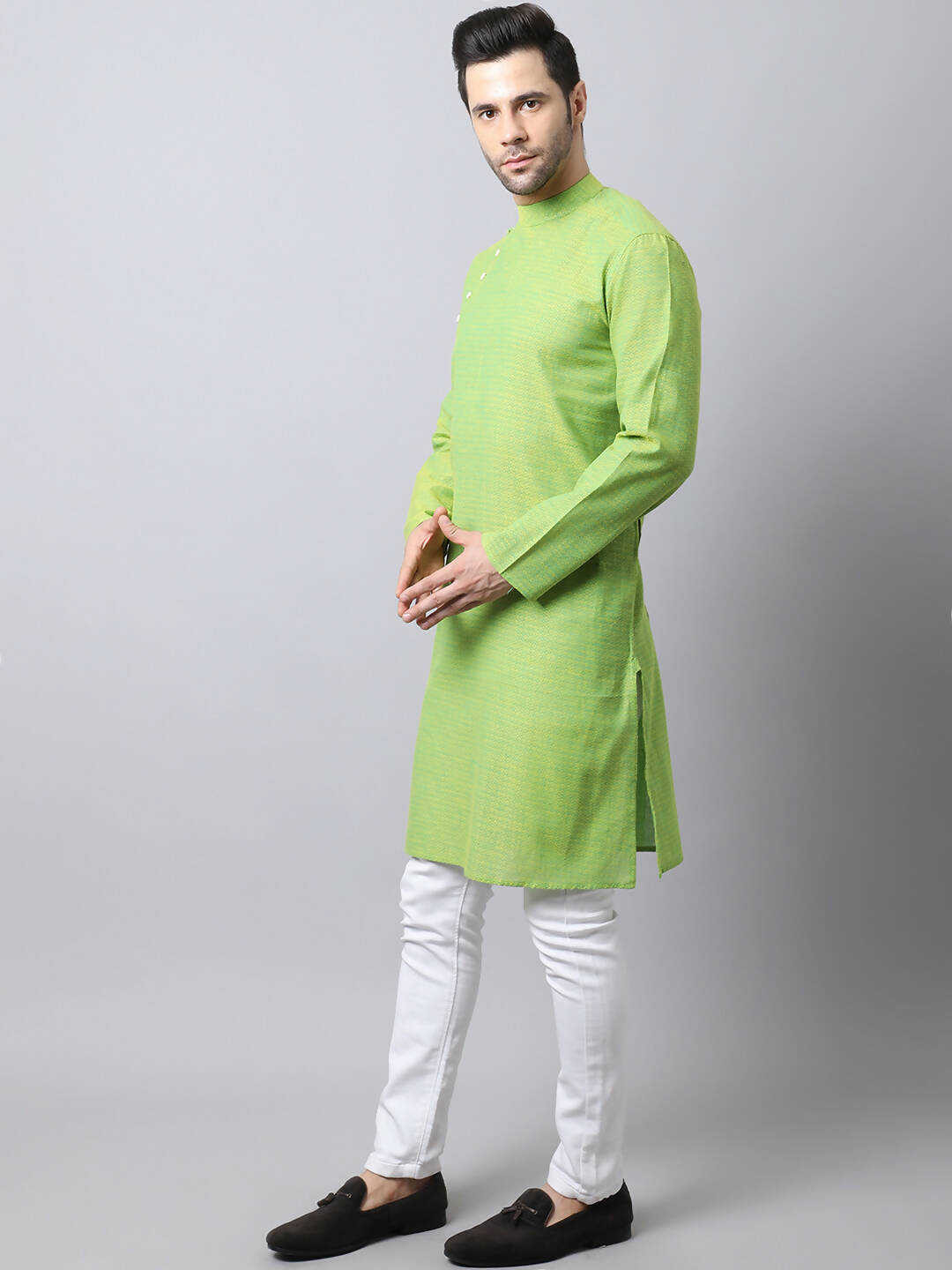 Even Apparels Green Pure Cotton Men's Kurta With Side Placket - Distacart