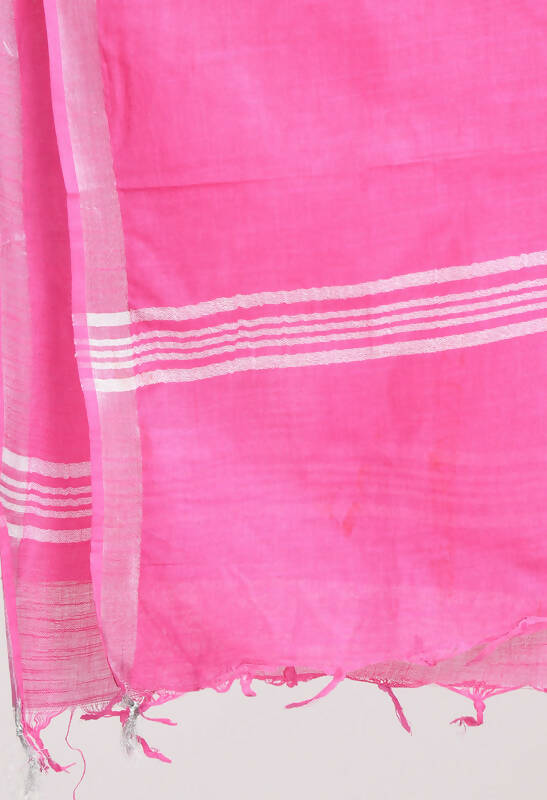 Mominos Fashion Moeza Women's Linen Cotton Silver Border Dark Pink Dupatta - Distacart