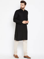 Thumbnail for Even Apparels Black Pure Cotton Band Collar Men's Kurta - Distacart