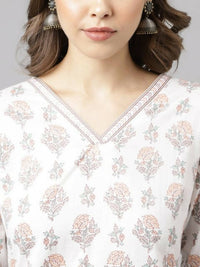 Thumbnail for FIORRA Women's White Cotton A-Line Kurta Palazzo Set - Distacart