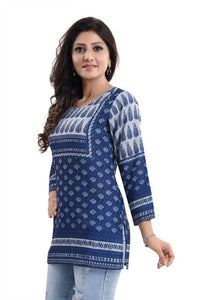 Thumbnail for Snehal Creations Interesting Vibe Indigo Blue Summer Cool Printed Tunic