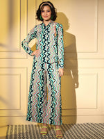 Thumbnail for Light Blue Crepe Digital Printed Top With Matching Trouser - Shivani - Distacart