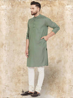 Thumbnail for Even Apparels Cotton Linen Green Kurta - Green - Distacart