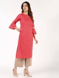 Thumbnail for Aniyah Cotton Criss Cross Bell Sleeves Peach Straight Kurta (AN-142K)