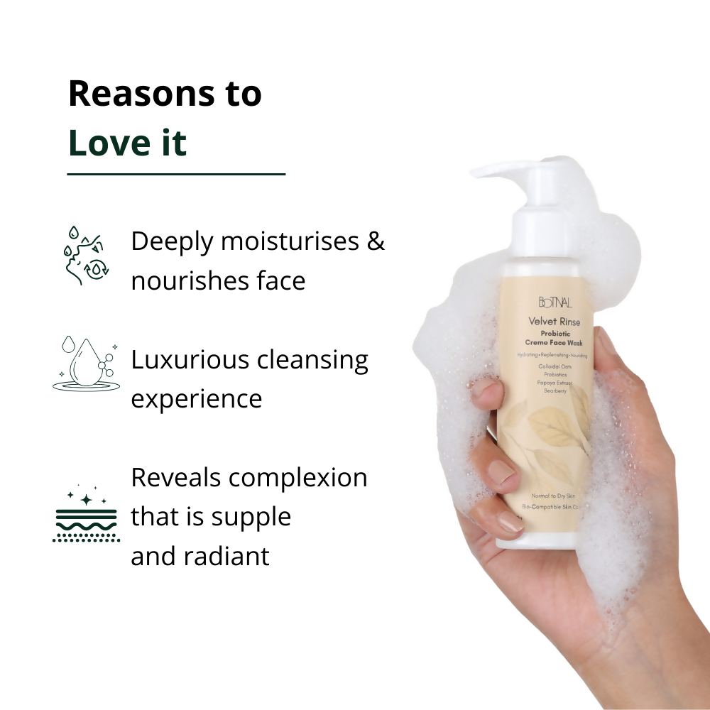 Botnal Velvet Rinse Probiotic Creme Face Wash with Colloidal Oats for Hydration - Distacart