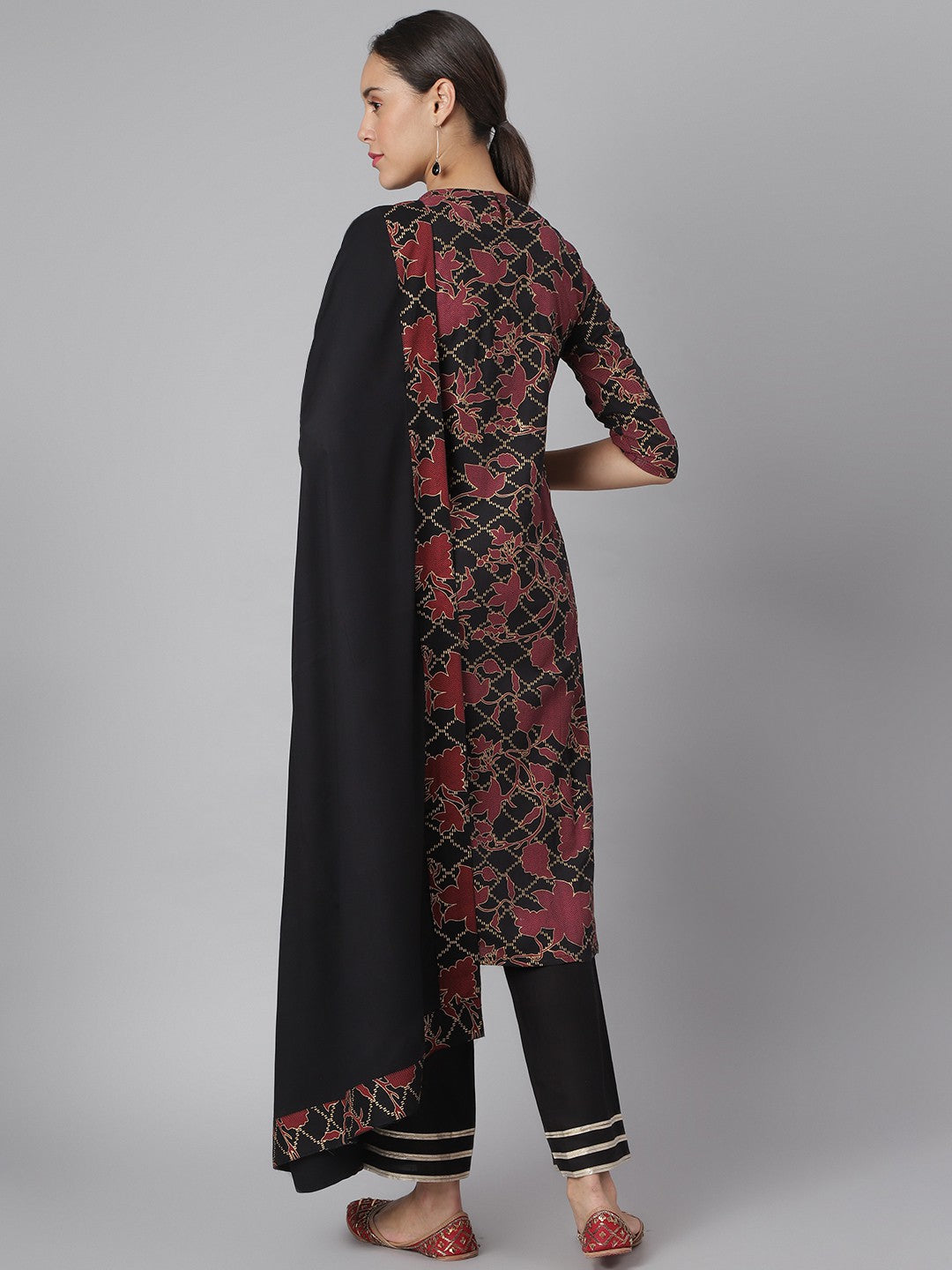 Khushal K Black Color Rayon Printed Kurta And Palazzo With Printed Dupatta Set
